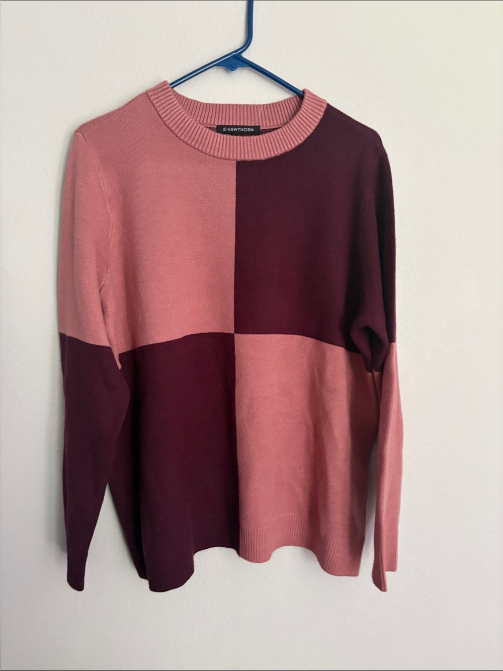 41 Hawthorn Pink and Burgundy Colorblock Crewneck Sweater